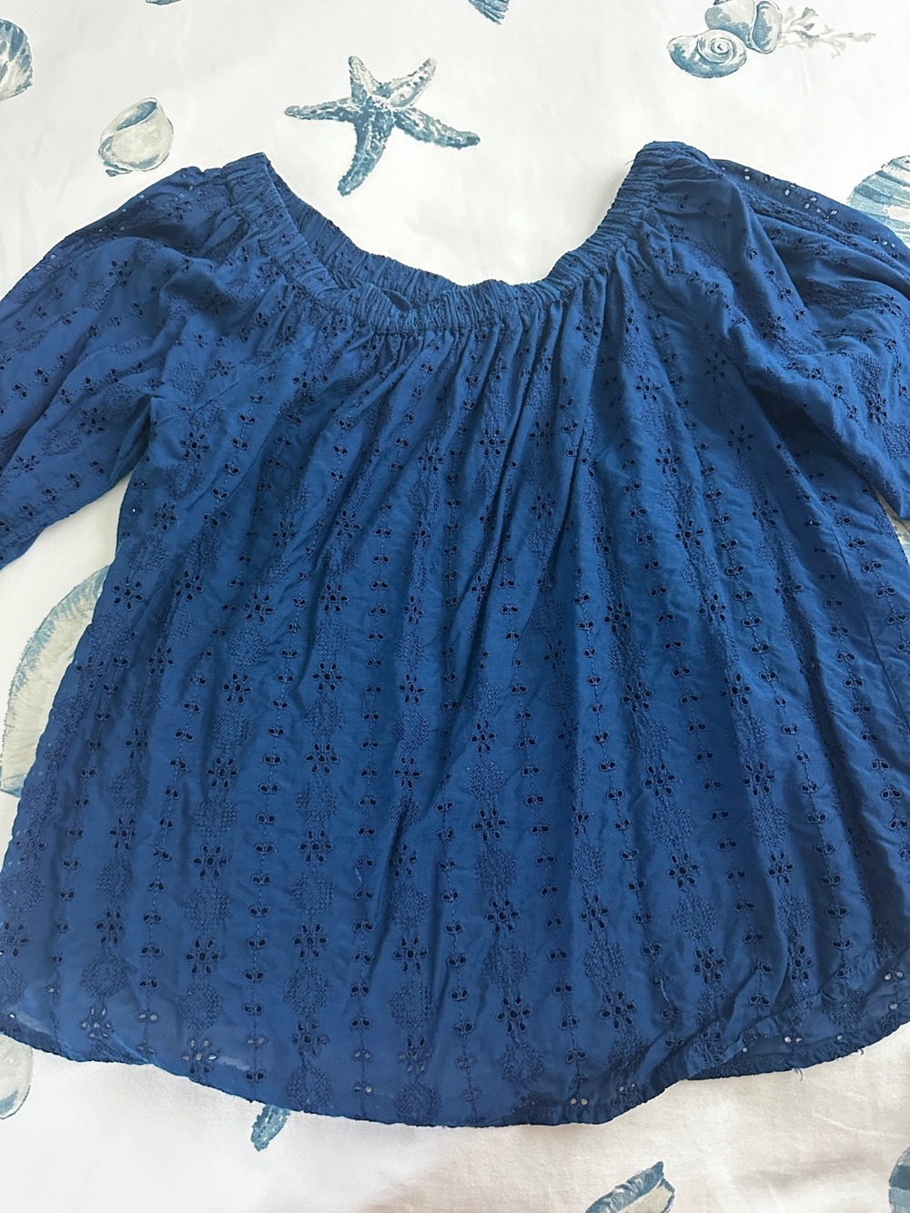 Lucky Brand Blue Eyelet Off-Shoulder Women's Top Size Large